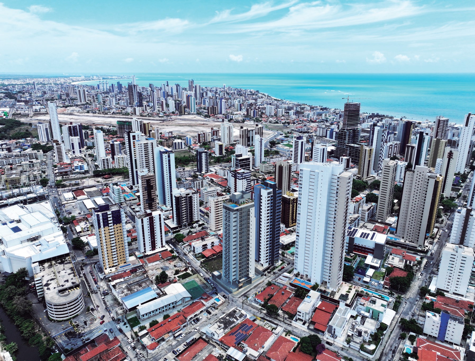 Vista aérea de Manaíra com destaque para a localização do Flow One